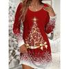 Women's Christmas Snowflake & Tree Print Casual Long Sleeve Dress