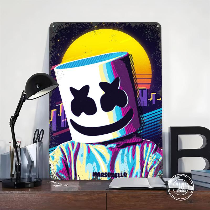 Marshmello Retro Art Tin Plaque Poster Customized Wall Art Retro Vintage Metal Signs for Man Cave Decoration Garage House Decor