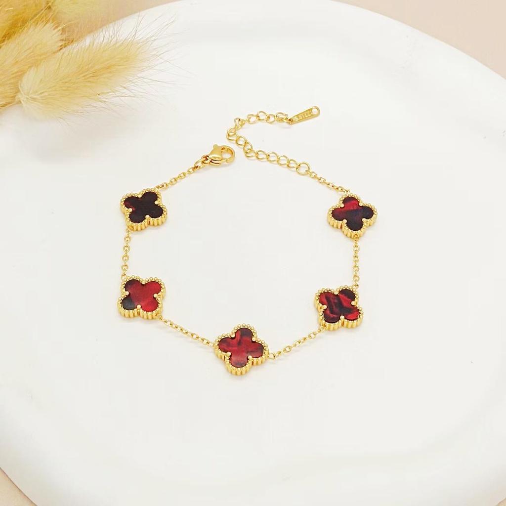 Gold-Plated Stainless Steel Four-Leaf Clover Bracelet - 13mm, Fashionable Color-Retention Jewelry