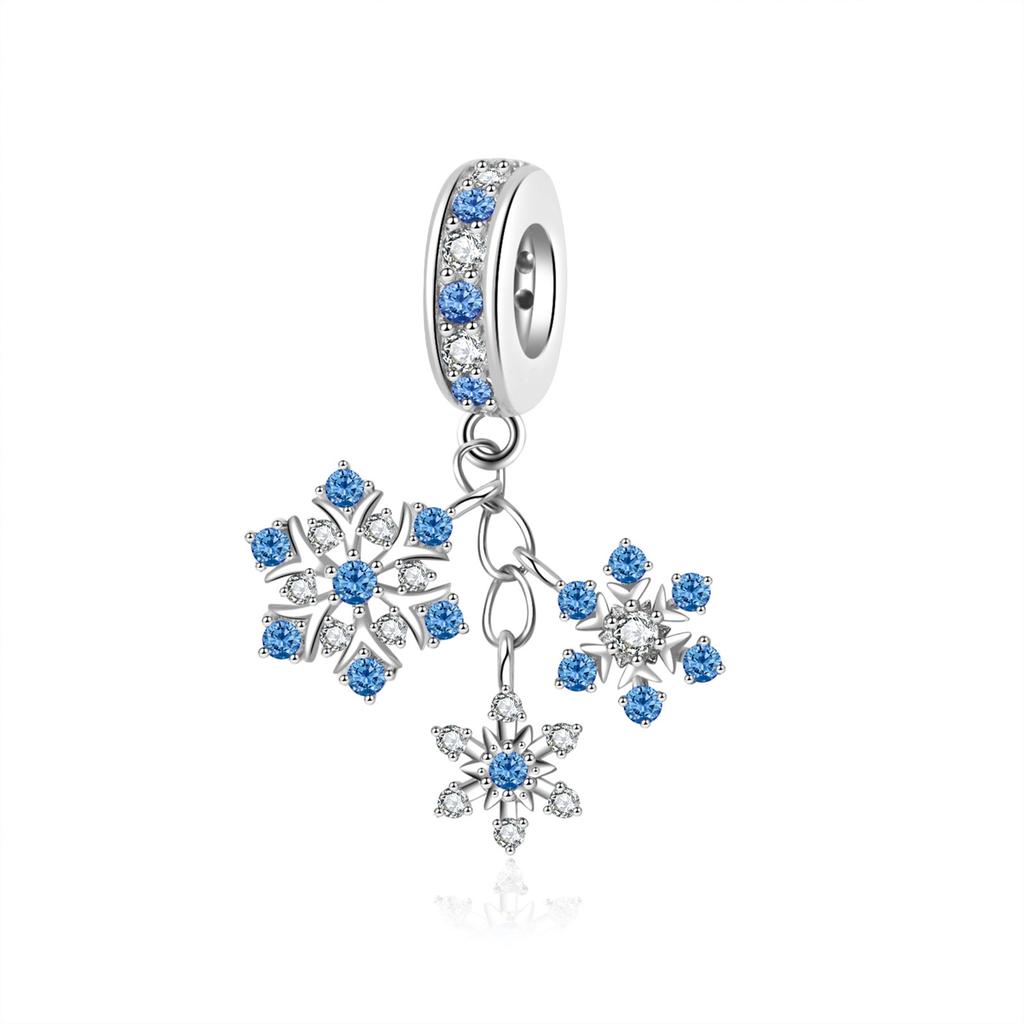 Winter Snowflake Copper Silver Plated Bracelet Pendants Colorful Zircon Necklace Charms Beads DIY Jewelry Accessories for Party