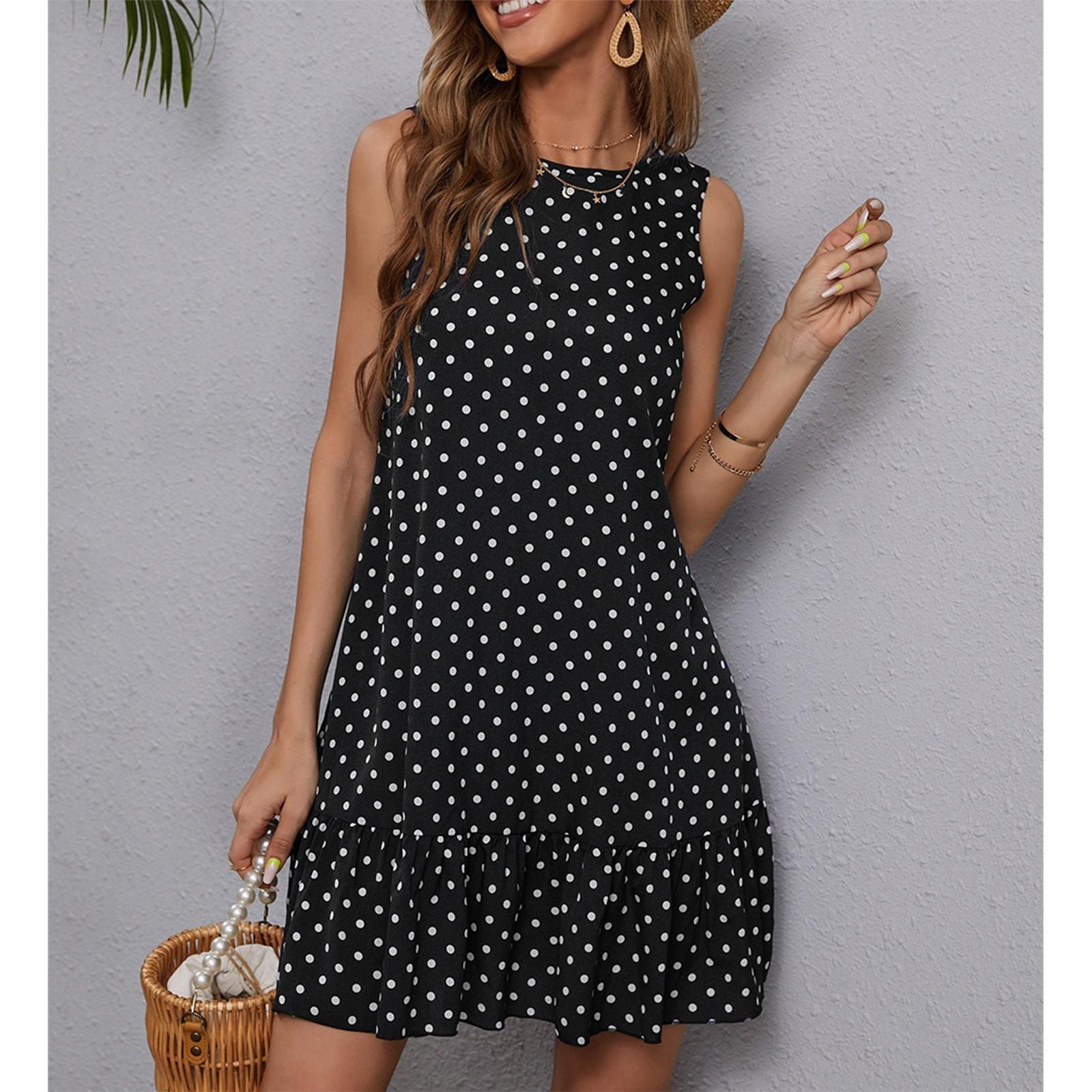 

Женское модное платье без рукавов с принтом, с круглым вырезом, повседневное XXL чёрный