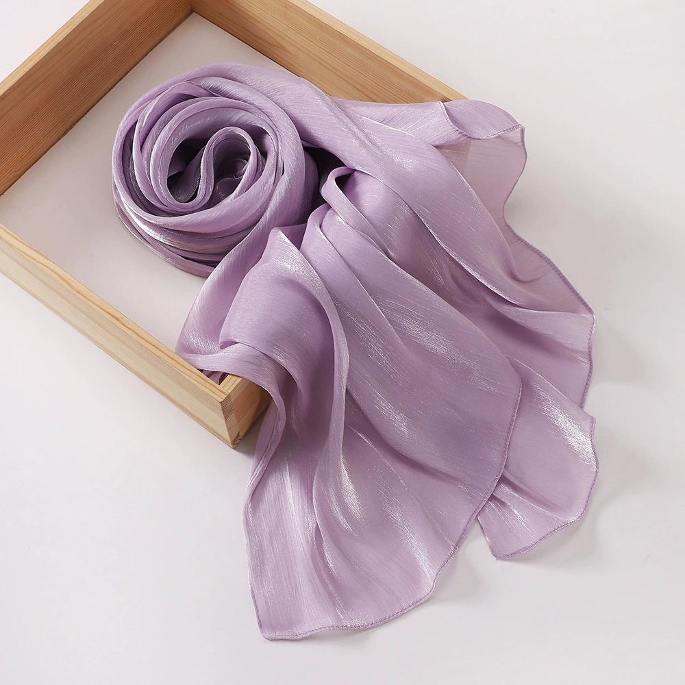 Breathable and Cool Long Scarf Malaysian Shining Imatation Silk Solid Color Scarf Veil Hijab Chiffon Shawl