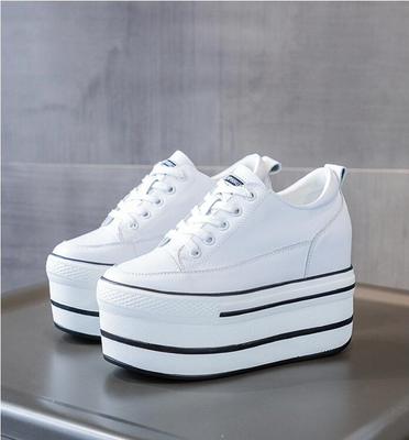 Autumn 10.5Cm High Thick Heel Platform Flats Women Casual Shoes Genuine Leather Soft Quality Casual Shoe Sneakers White Black