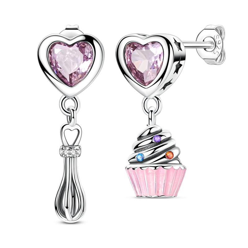 Genuine 925 Silver Love Feather Earrings Fit Original Charms Hoop For Women Girls Stud Earring Fine Jewelry Gifts