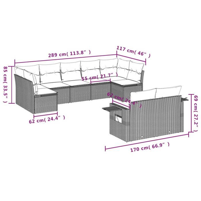 VidaXL Garden Lounge Set with Cushions 9 Pcs, Patio Sofas, Patio Furniture Set, Outdoor Furniture, Beige 3220617