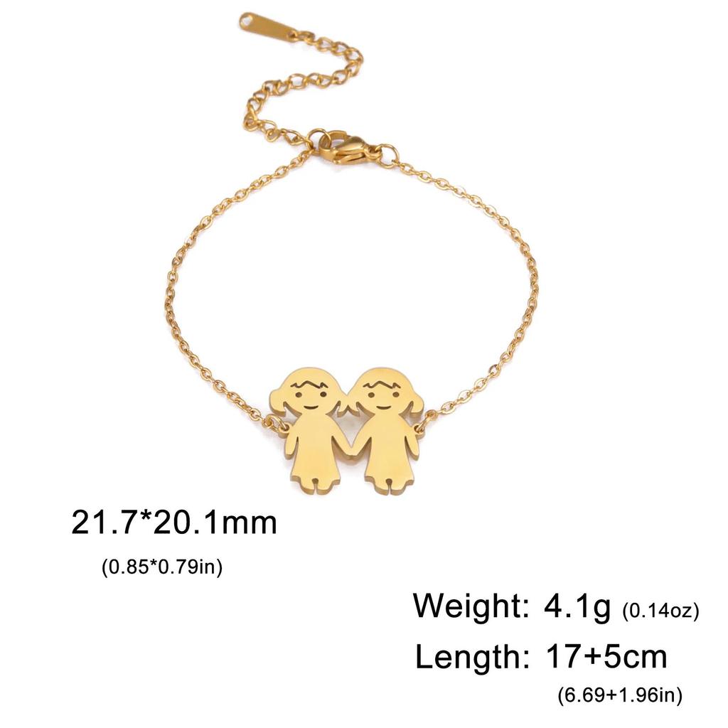 1pc Double Hand in Hand Silhouette Men's Bracelet 304 Stainless Steel Adjustable Chain Family Love Meaning Fashion Accessories Thanksgiving Gift