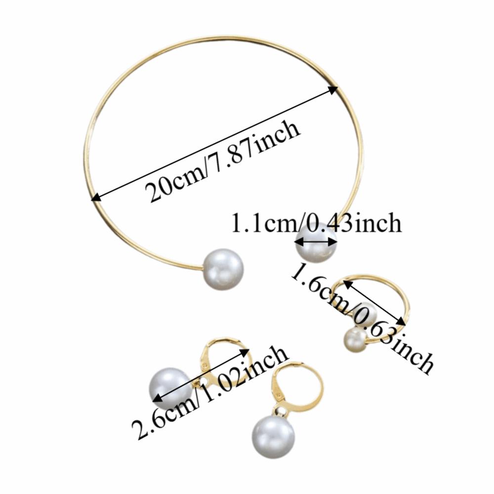 Vintage Style Imitation Pearl Earrings Ring Bangle Elegant Gold Color Jewelry Jewelry Set  Women