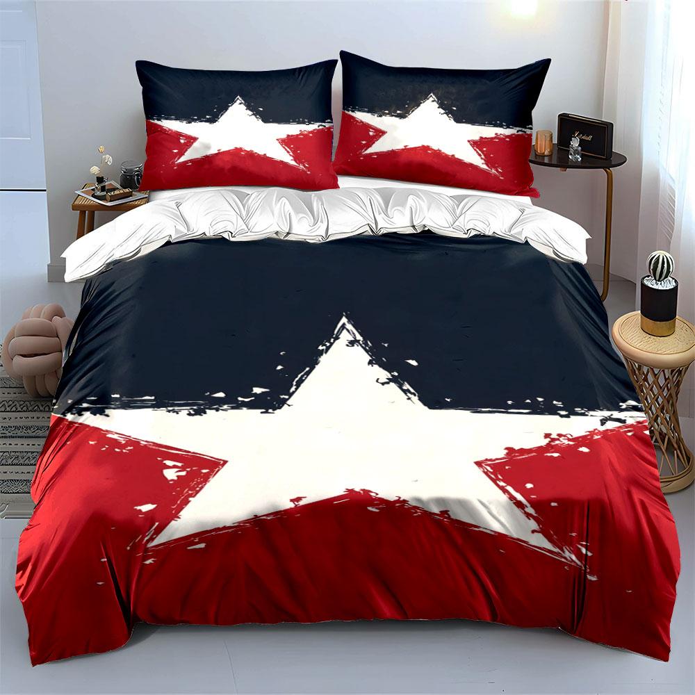 White star, red background. Bedding sets Duvet cover sets Duvet covers Pillowcases(1*Duvet Cover 2*Pillowcases without duvet insert)