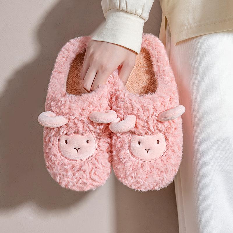 Tecknad Får Dam Hemma Tofflor Plysch Varma Platta Slides Andningsbara Bekväma Halkfria Tofflor Inomhus Utomhus Herr Casual Tofflor