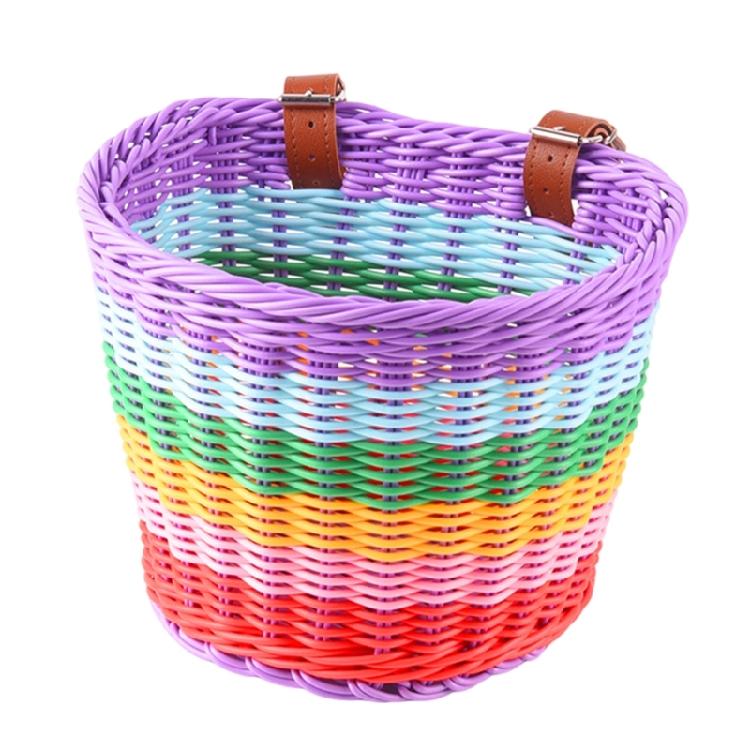 

Kids Bikes Front Basket Rainbow Color Plastic Wovens Bikes Basket Easily Install S