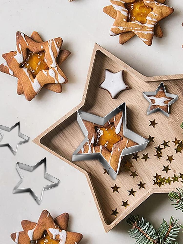 Flere Størrelser Femtakket Stjerneformet Kagedekoration Fondant Udskærere Værktøjer, Kage Cookie Rustfrit Stål Bagning Forme