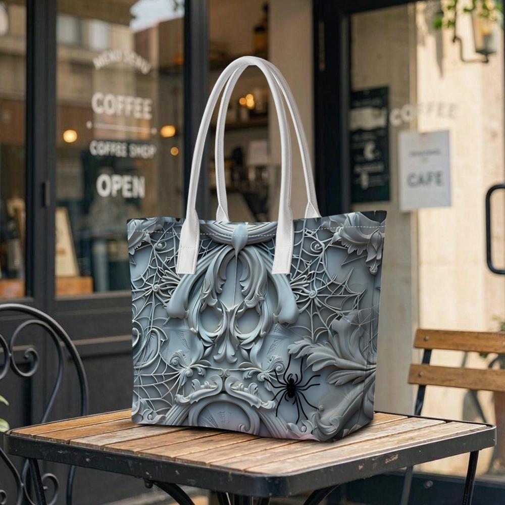 Gothic Spider Pattern Tote Bag Stylish Daily Use Shoulder Bag for Shopping Travel