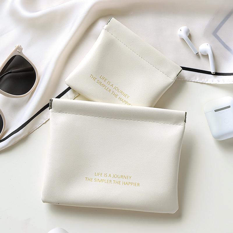 Portable Makeup Bag with Lipstick, Data Cable, Bluetooth Headset, Charger, and Key Storage; Automatic Closure Spring Sheet Design