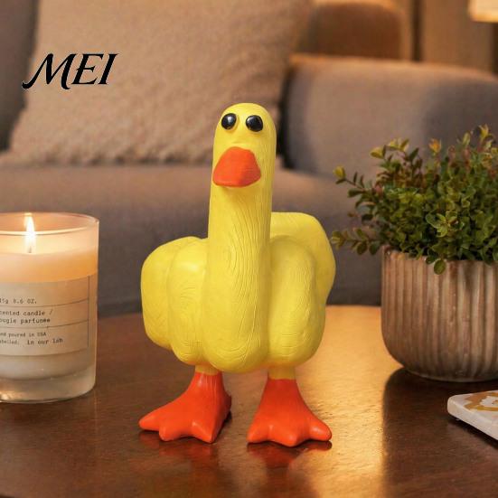 Outdoor Garden Decor Funny Middle Finger Duck Resin Figurine, Hand-Painted Cheeky Statue, Weatherproof Indoor Niche Landscaping Statue for Desk