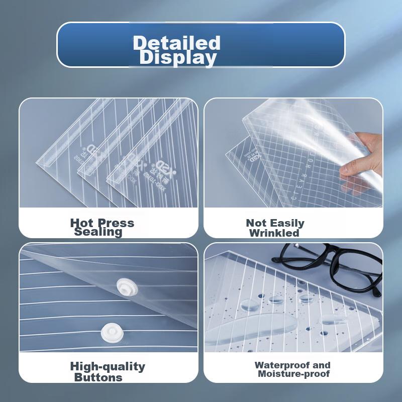 10 Transparent Diagonal A4 Thick File Folders with Button Closure, Student Exam Paper Document Storage Pouches, Waterproof Acrylic Office Supplies