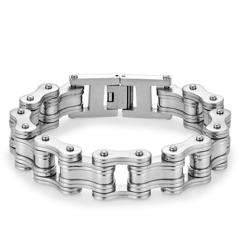Stainless Steel Biker Bracelet Men - Hip Hop Style Cycling Safety Accessory With Chain Design Geometric