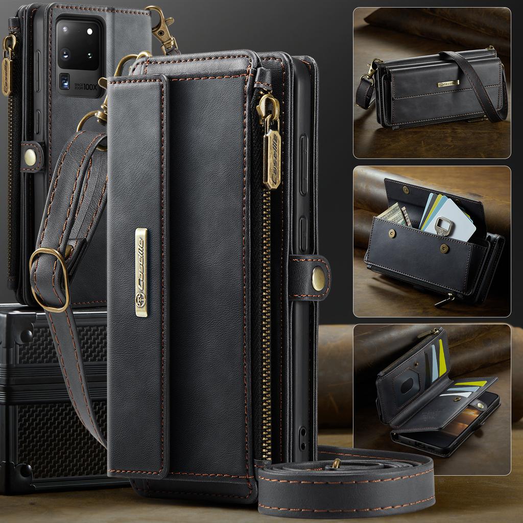 For Samsung Galaxy S20 Ultra Case CASEME C39 RFID Blocking Zipper Wallet Stand Leather Cover with Strap