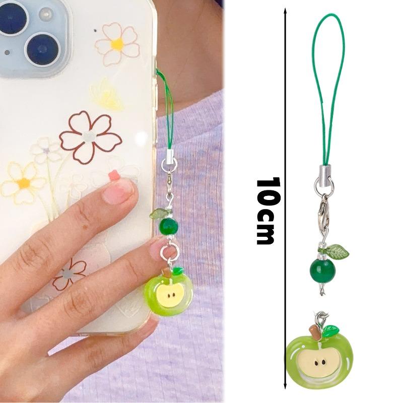 Red Green Apple Handmade Pendant Phone Chain Bead Hanging Ornament Camera Chain Cute Ins Girl Heart Key Chain Accessories