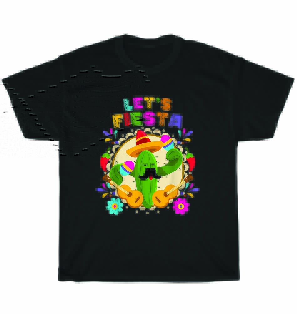 Let s Fiesta Cinco De Mayo Guitar Cactus Sombrero Maraca Mexican Party T-Shirt S