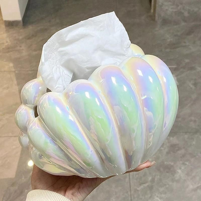 

Креативная коробка для салфеток в виде ракушки, гостиная, обеденный стол, керамическая коробка для салфеток, украшение, современное украшение для дома, держатель для салфеток в виде художественной салфетки