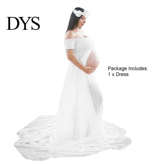 Pregnant Women Dress Solid Color Front Slit Leisure Wear Off Shoulder Floor-Length Princess Photo Props