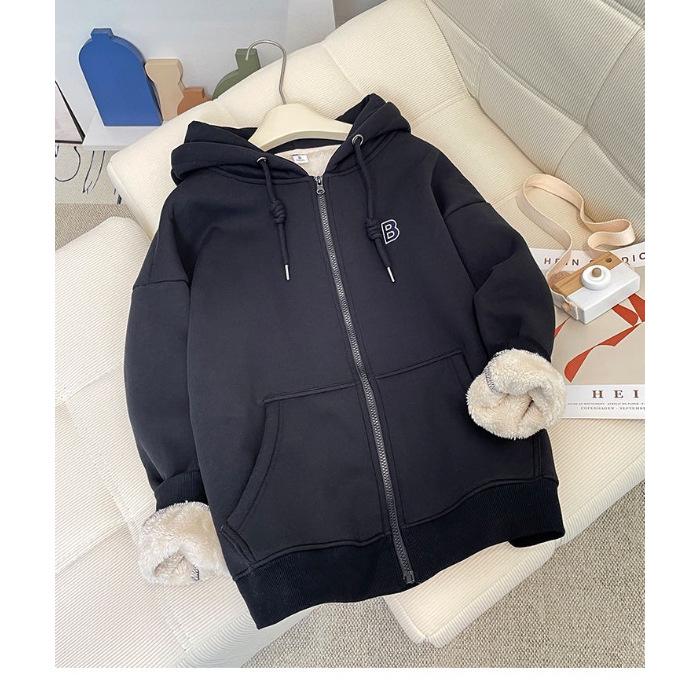 

Жіноча толстовка з капюшоном на флісовій підкладці - Товстий теплий кардиган на блискавці з довгим рукавом для осені/зими XXL чорний