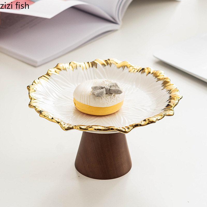 Ceramics High Footed Dessert Plate Cake Stand Display Stand Fruit Plate Pastry Plates Sushi Plates Dim Sum Dish Fruit Bowl Tray
