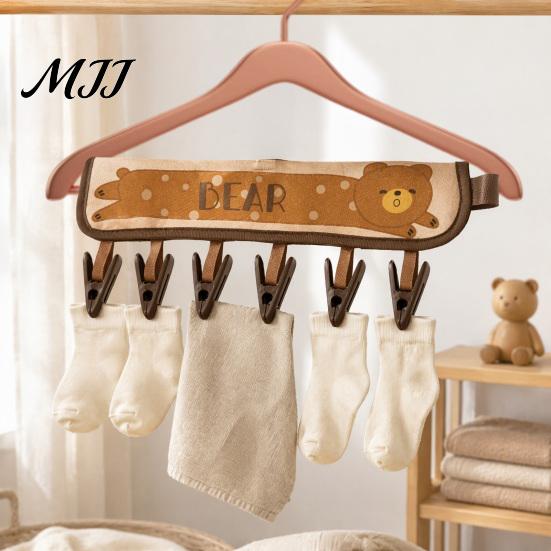Dorm Room Clothing Hanger Fabric with Clips, Foldable Portable Laundry Drying Rack, Cute Cartoon Pattern Compact Hanging Organizer for Dormitory