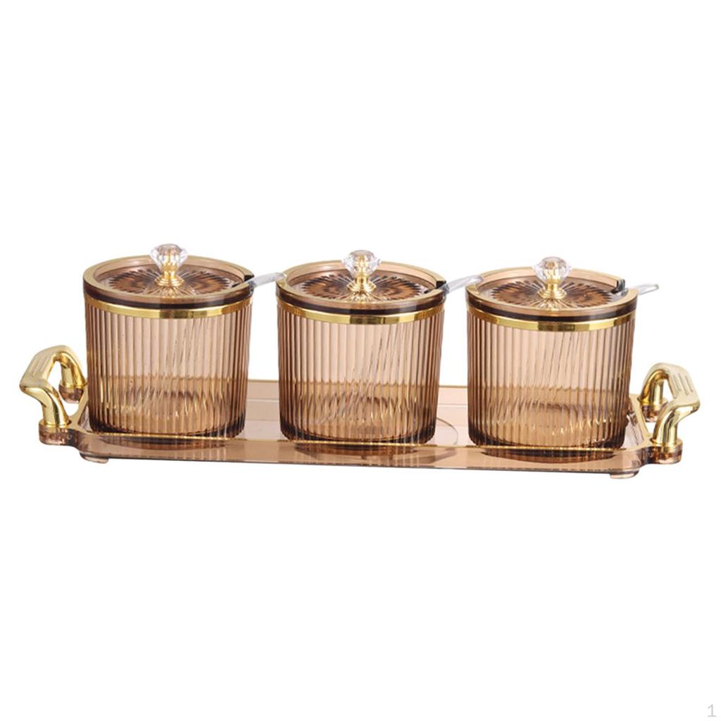 3 Decorative Seasoning Jars, Storage Box with Spoon Lid And Base, Adorable Sugar Condiment