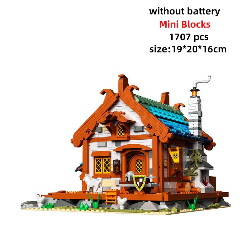 Mittelalterliche Schlossarchitektur Mikro-Bausteine Haus Straßenansicht Bauernstadt Schmiede Hotel MOC Kreative Fahrzeugspielzeuge