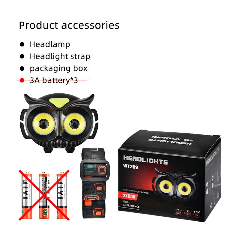 

Портативный налобный фонарь COB, стробоскопический фонарь, многофункциональный перезаряжаемый через USB или аккумулятор AAAx3, портативный для кемпинга, пешего туризма, бега WT-209-no-battery