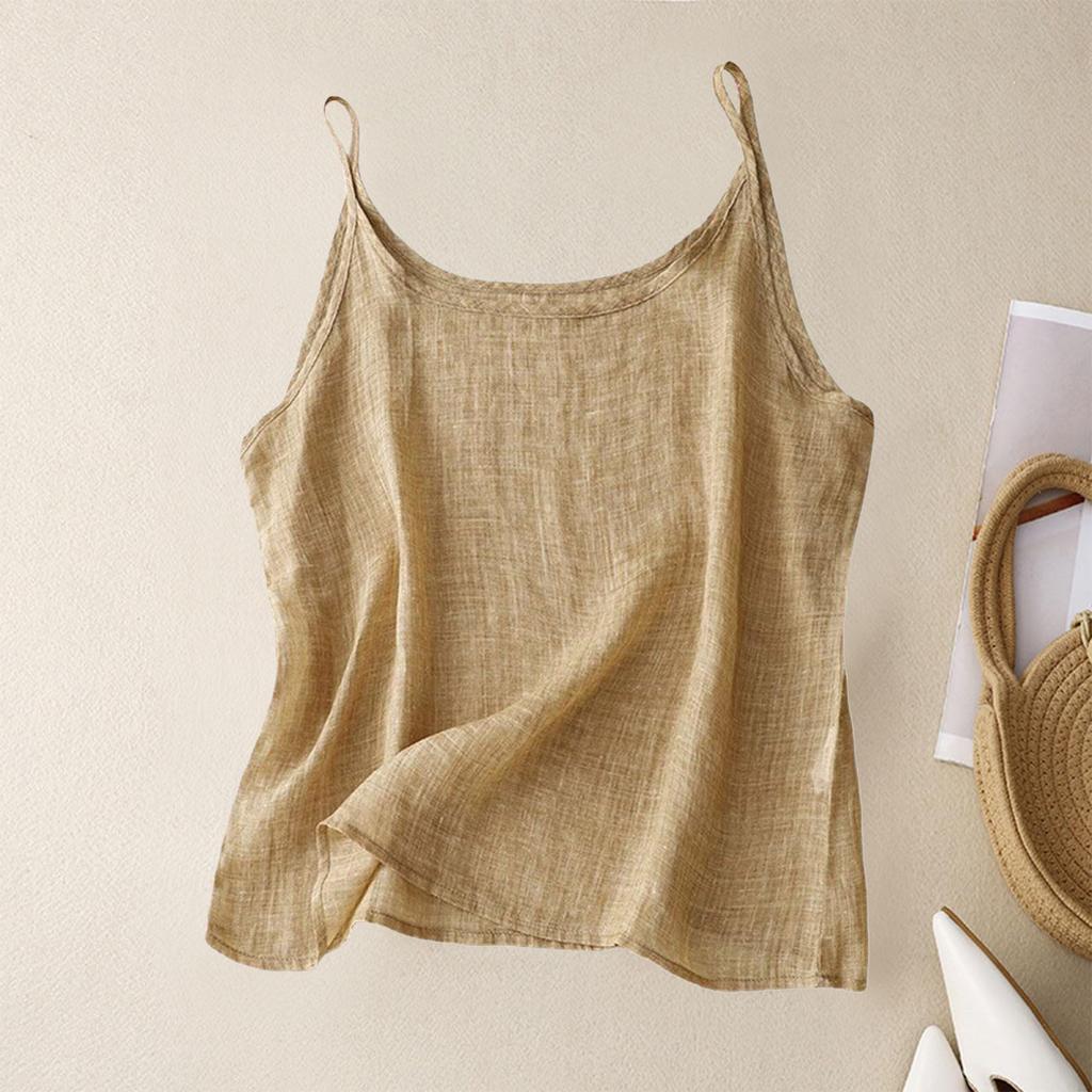 Dámské Letní Vintage Bavlněné Lenové Malé Camisole Spodní Tílko Volné Vnitřní Topy