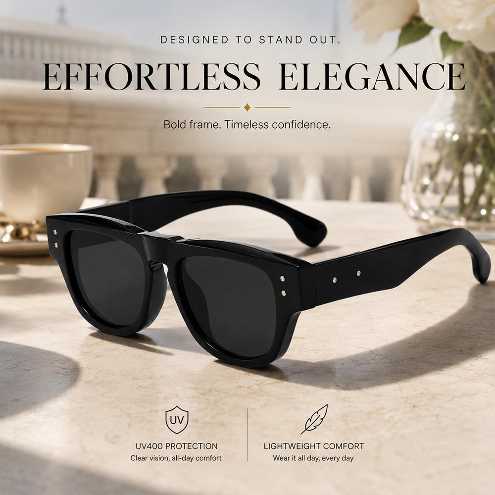 Retro Bold Square Sunglasses Unisex Black Rivet Decor UV400 Protection Fashion Shades Men Women Trendy Daily Outdoor Sun Glasses