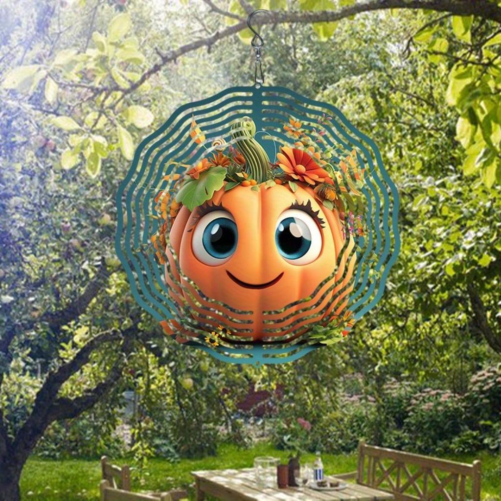 Metal Wind Chime with Pumpkin and Autumn Leaf Design No Battery Needed for Garden Courtyard Indoor Outdoor Decor Holiday Gift