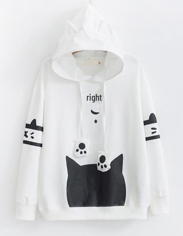 Women's Cat Print Long Sleeve Autumn Hoodie Sweater