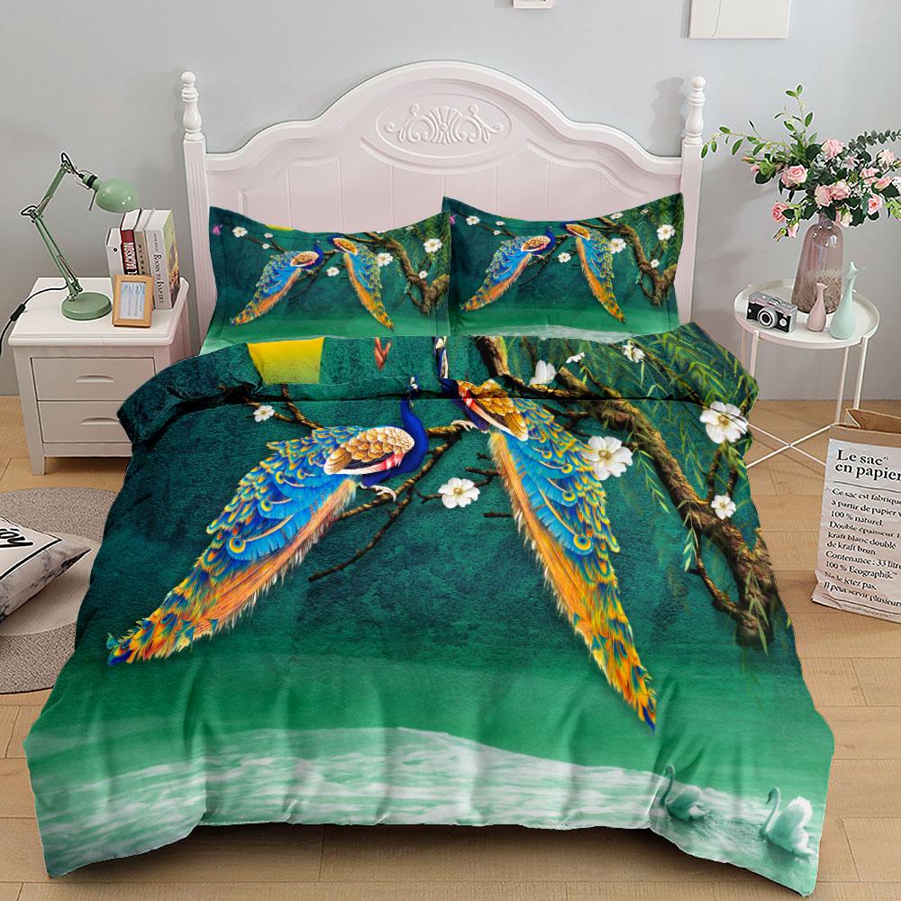 Watercolor Peacock Duvet Cover Set King Queen Double Full Twin Single Size Bed Linen Set