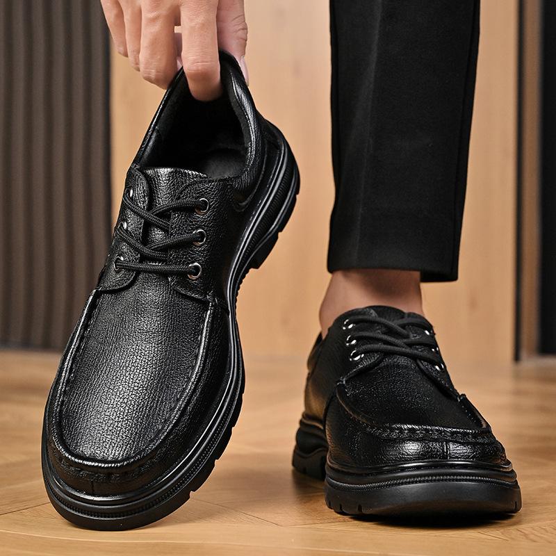 2025 British style men's business leather shoes trend platform large size casual shoes spring, autumn and winter velvet warm men's shoes