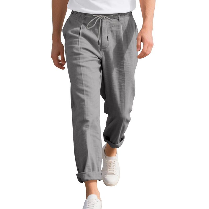 Men's Relaxed Fit Casual Straight-Leg Linen Naples-Style Breathable Trousers