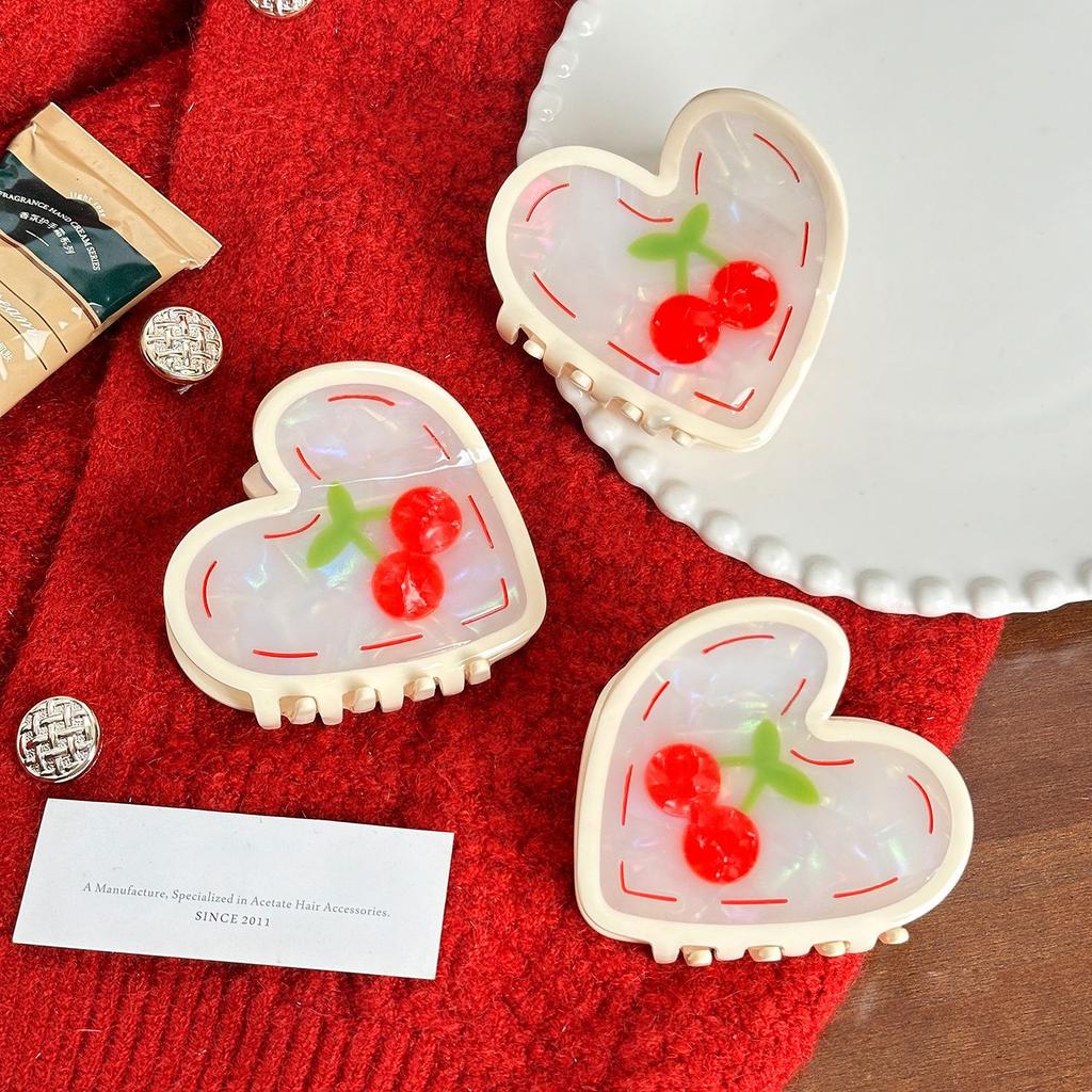 Heart Cherry Trendy Claw Hair Clip Perfect For High Ponytails And Summer Fashion