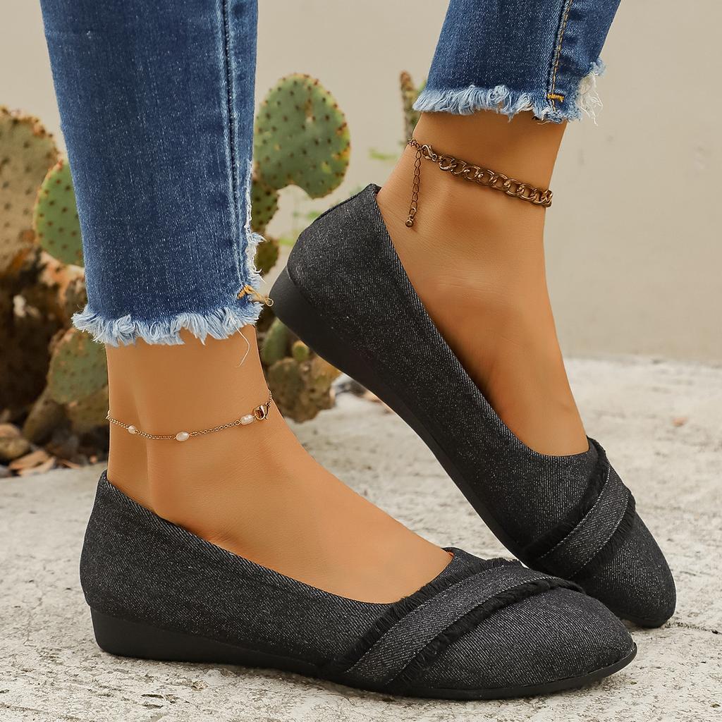 Damen Denim Freizeitschuhe Flache Laufschuhe Runde Zehenpartie Klobiger Block Niedrige Absätze Atmungsaktiv Bequem Widerstandsfähig Trendig Schick Outdoor Reise Alltagsschuhe