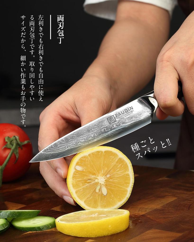 Premium PAUDIN Paring Damascus VG10 Stainless Steel with G10 Fruit Knife for and Gift [Shoun] Knife, 127mm, 67-Layer Handle, Double-Edged,
