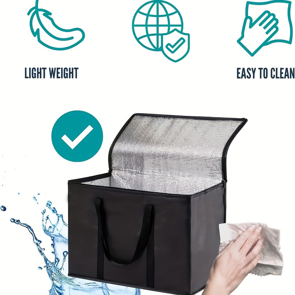 1 Stück Große Isolierte Picknicktasche, 7,8 Gallonen Aluminiumfolie Lebensmittel-Tragetasche, Wiederverwendbare Warme Reißverschluss Faltbare Handtasche, Universelles Polyester