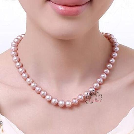 C-Girls Pearl Shop - Formal Occasion Necklace with Hanadama Pearls, Classic 8mm Pearls, 45cm Length, and Earrings Set, Pink. All items include gift