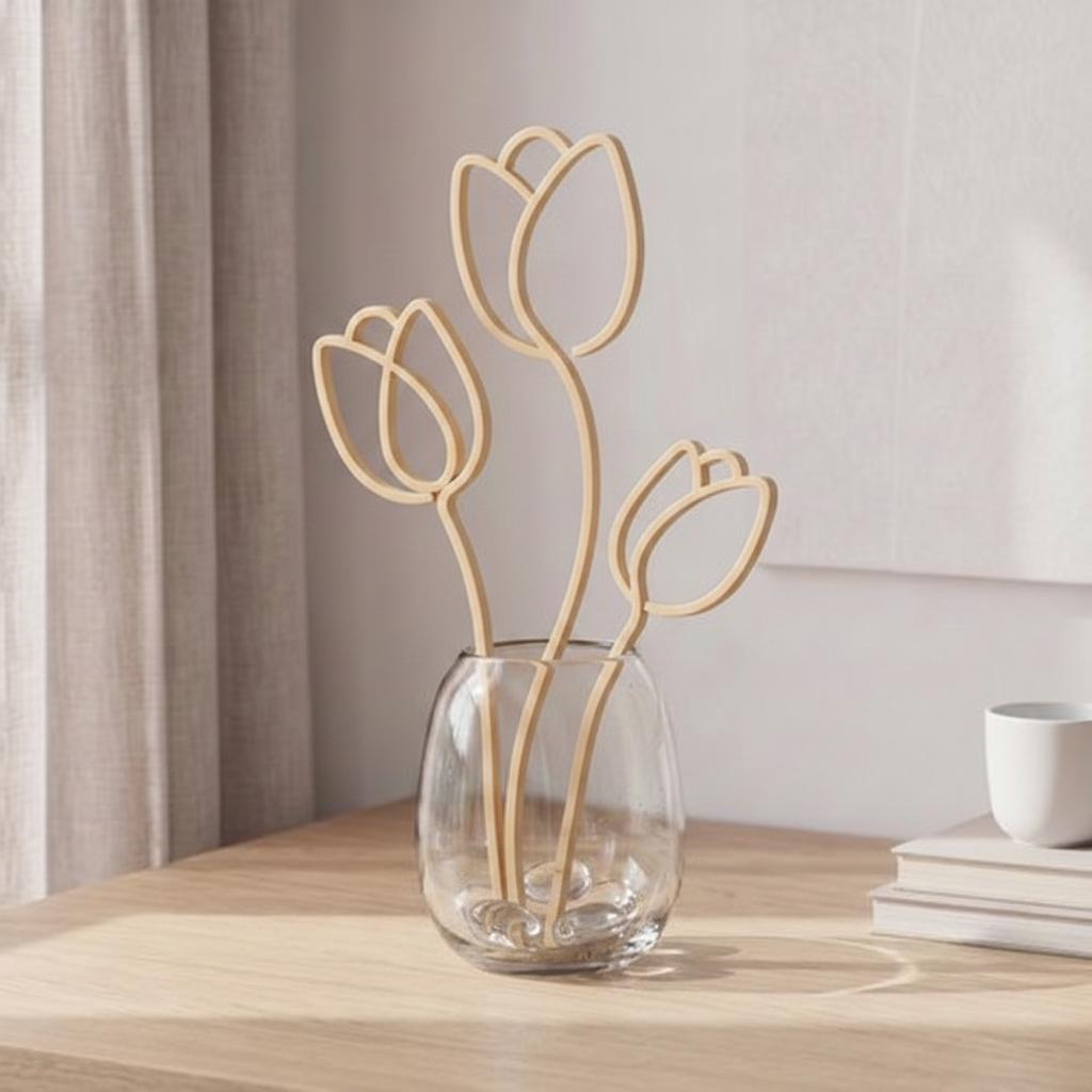 Set of 3 Decorative Beige Tulips for Vases, Modern Design