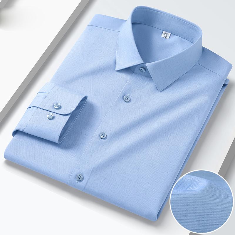High Quality Modal Linen Business Mens Formal Shirts Long Sleeve  Elastic Solid Comfortable Male Dress Shirt