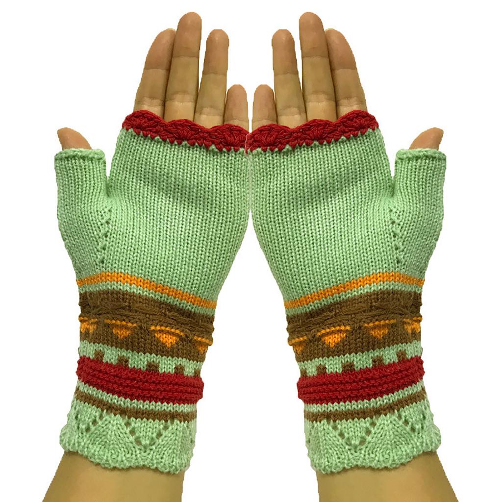 Stylish Half Finger Gloves for Women Knitted Winter Wrist Warmers with Floral Embroidery