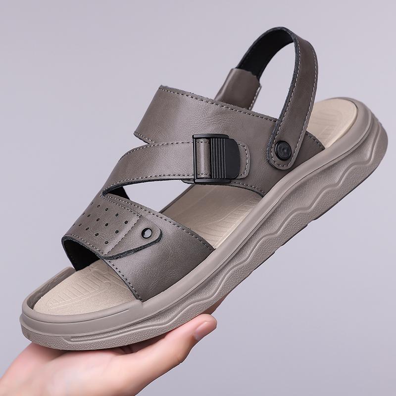 

Fashion New Outdoor Leather Sandals Non-slip Beach Flats Dual-Purpose Male Slippers Travel Open-toe Half Drag Mens Fashion Summer Shoes 38 серый