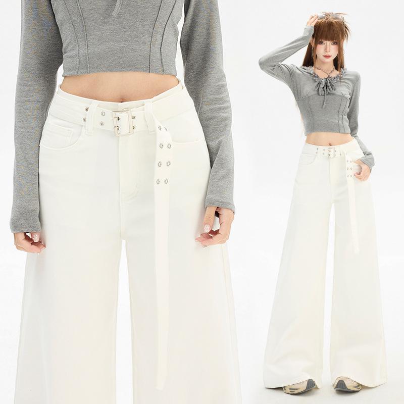 Women's High-Waisted Retro Wide-Leg Jeans, Spring/Autumn Style, Elastic, Loose Fit