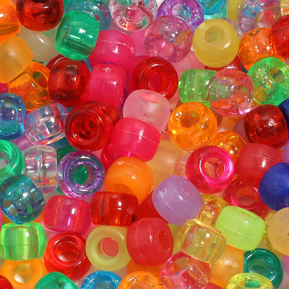 200pcs Transparent Colorful Pony Beads Big Hole Acrylic Beads Loose Spacer Beads For Jewelry Making DIY Accessories Wholesale