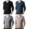 Suéter de otoño e invierno para hombre, cuello en V, tejido de color sólido, elástico, largo medio, estilo formal de negocios